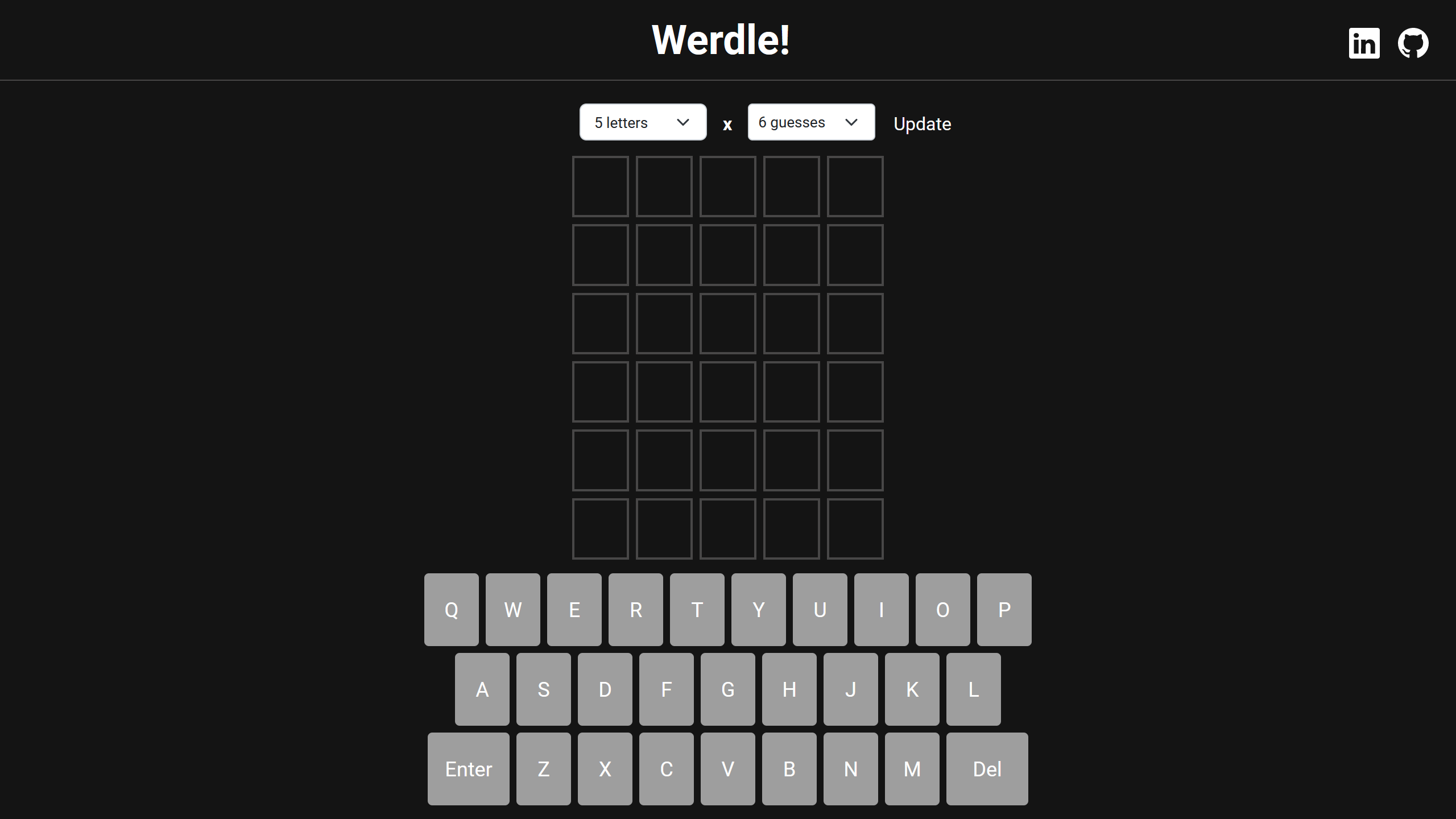 Werdle game board